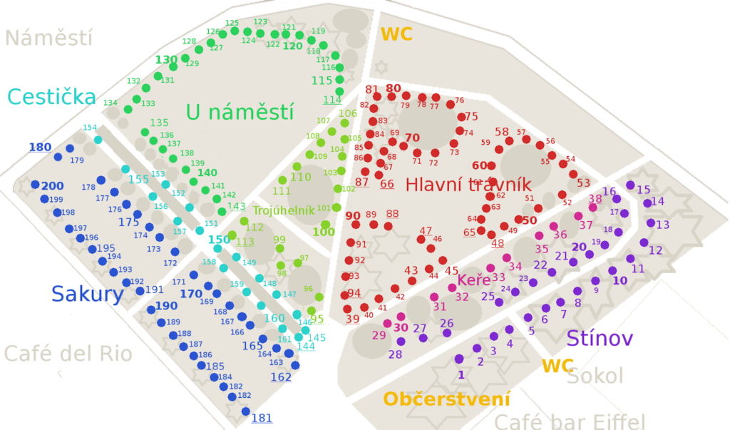 Mapa míst blešáku na náměstí